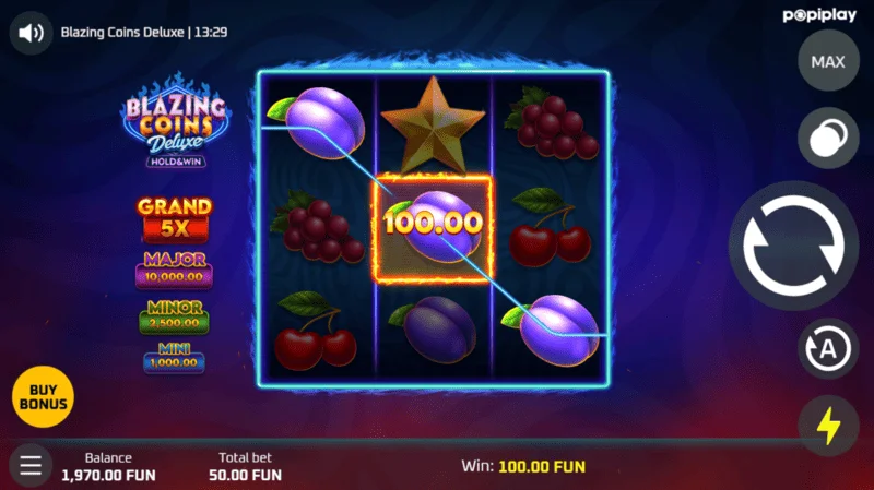 Blazing Coins Deluxe-ის საბაზო თამაშის მოგება