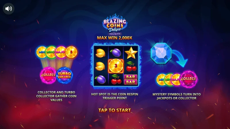 Blazing Coins Deluxe-ის მთავარი მენიუ