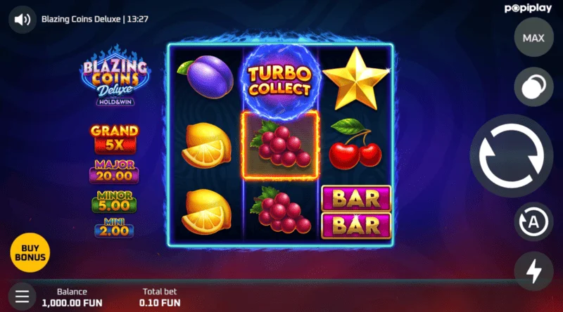 Blazing Coins Deluxe-ის სათამაშო ეკრანი